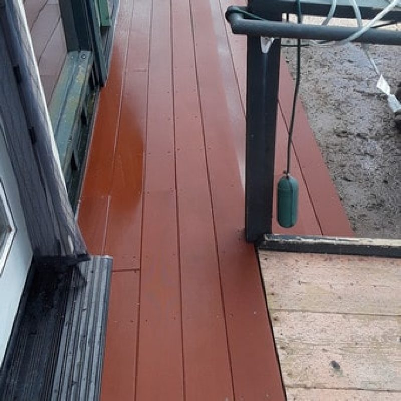 Wood deck after pressure washed